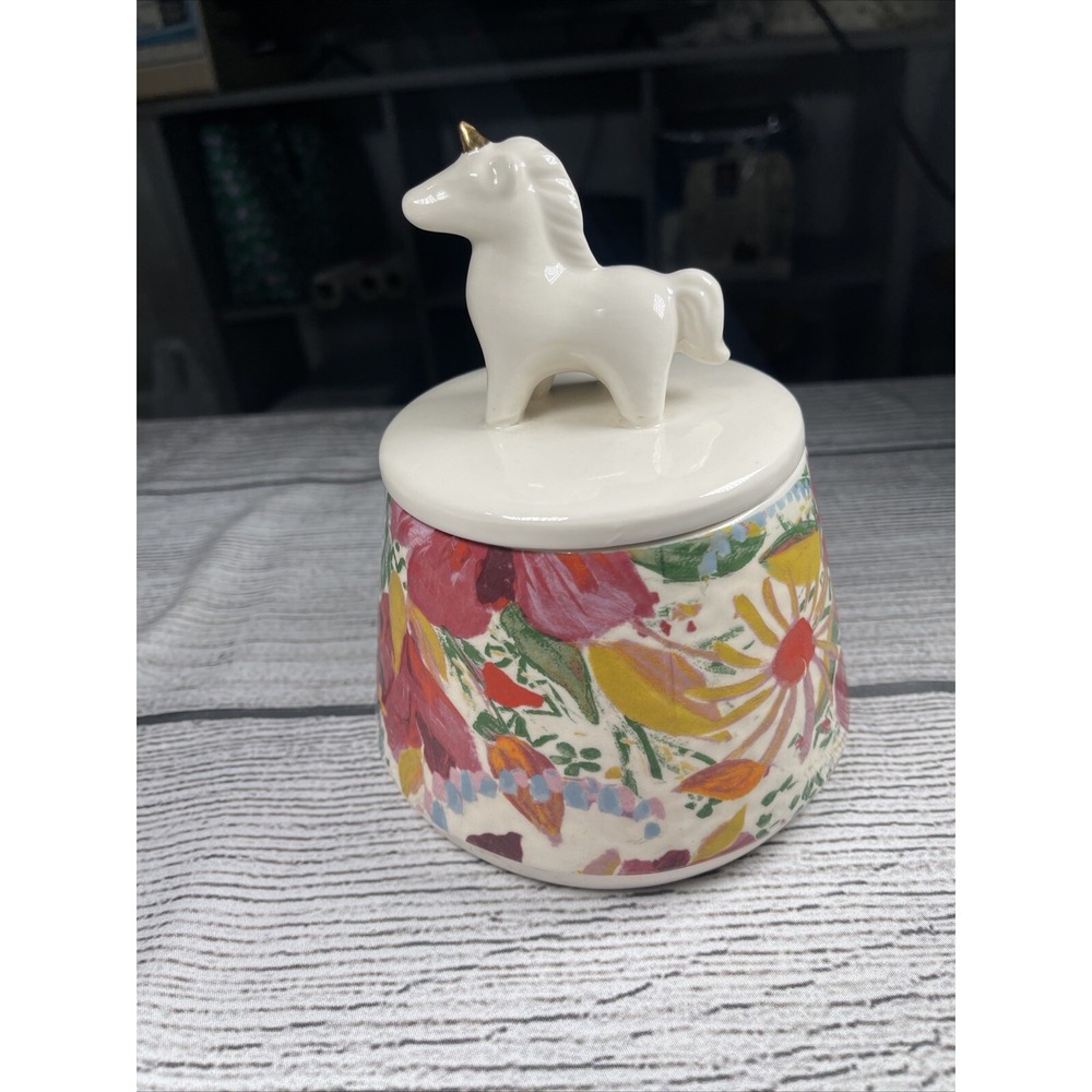 Opalhouse Unicorn Canister Ceramic Trinket Jar with Lid Floral Pinks Orange